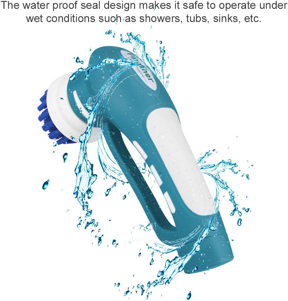 Finether Rechargeable Household Power Scrubber Brush with 1 Battery 7 Brushes 1 Scouring Pad for Bathroom Kitchen Portable Lightweight Cleaning Brush and Low Noise Multi Purpose Bathtub Cleaner,Blue
