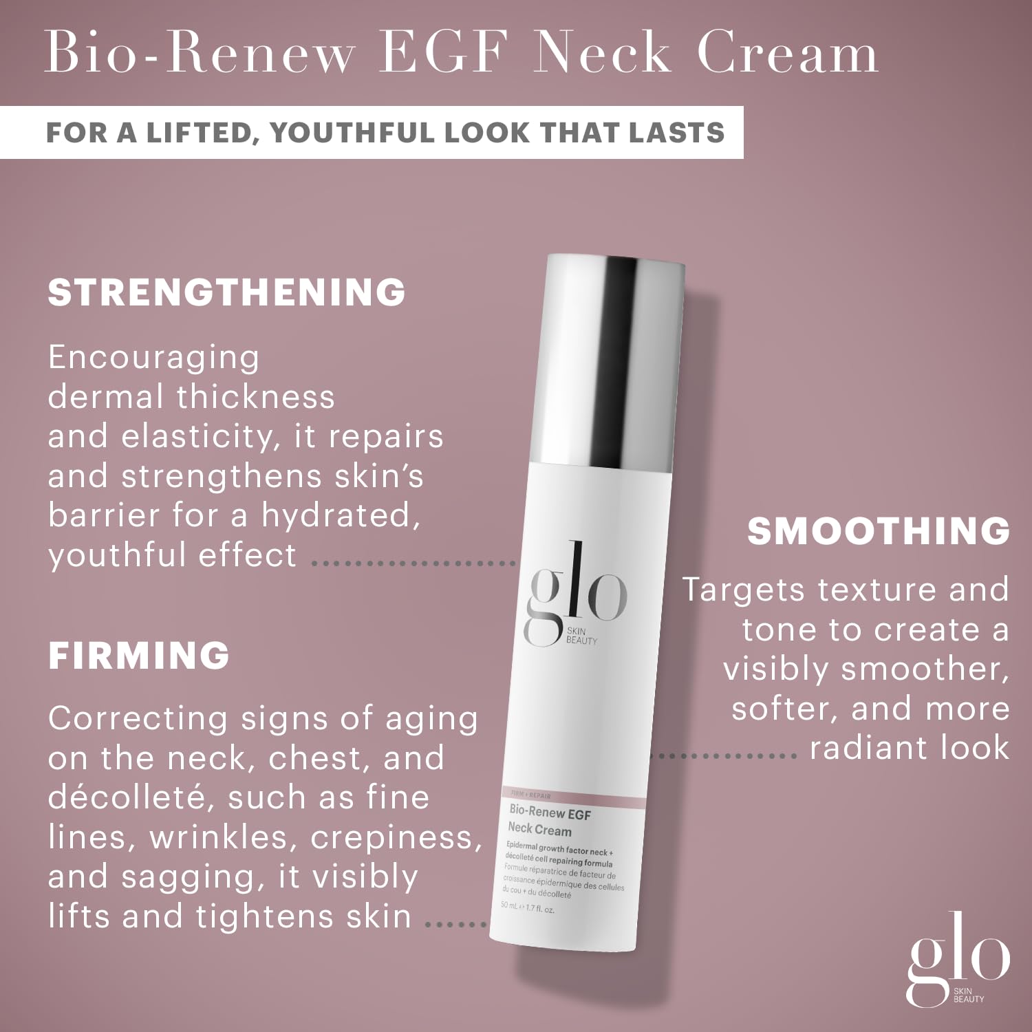 Glo Skin Beauty Bio-Renew EGF Neck Cream - Epidermal Growth Factor Neck + Décolleté Cell Repairing Formula, Reduce the Appearance of Wrinkles, Fine Lines Crepey & Sagging Skin