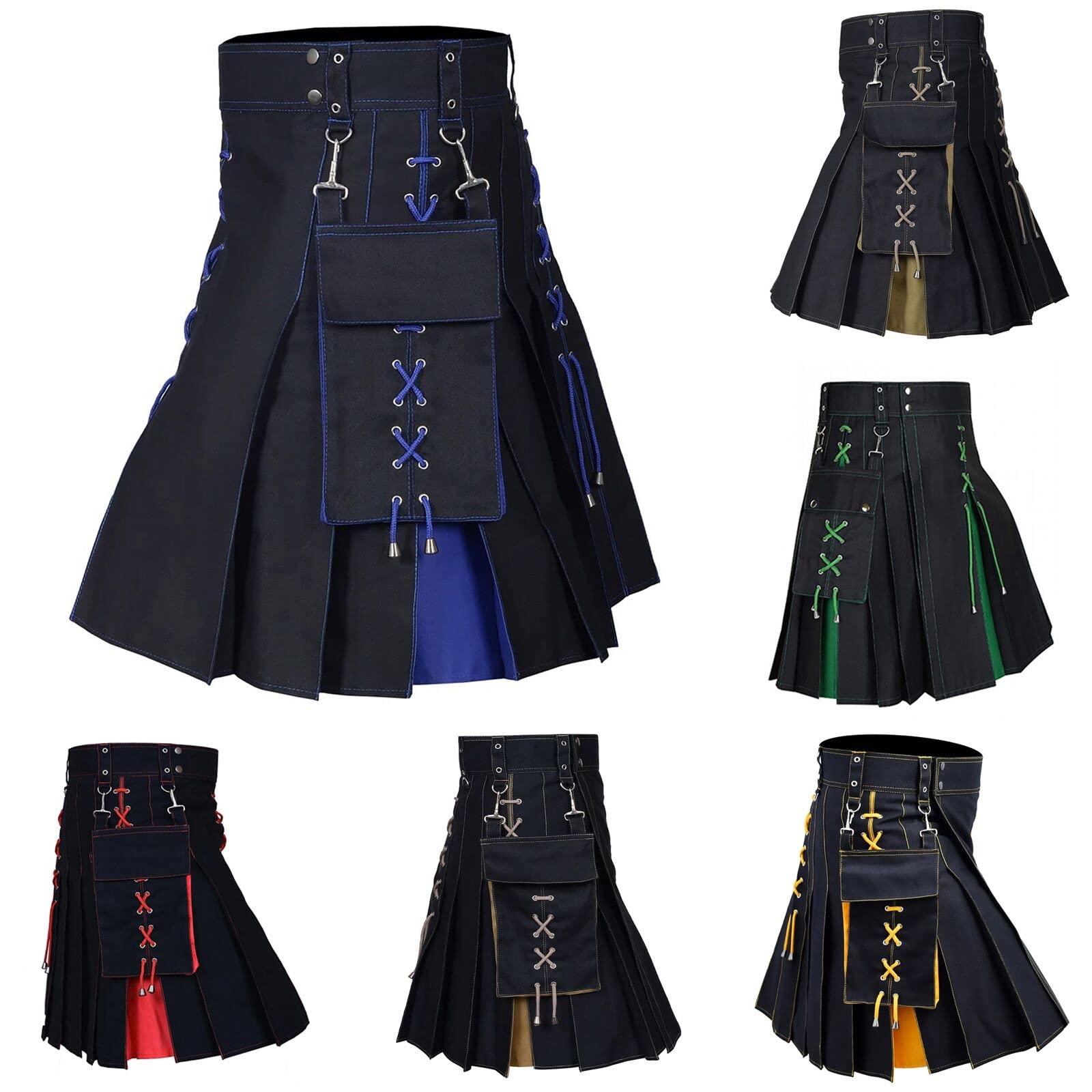 Kilt écossais - Jupe classique à carreaux pour homme - Avec poches - Jupe courte - Individualité classique - Vintage - Cadeau de fête - Jupe plissée traditionnelle médiévale