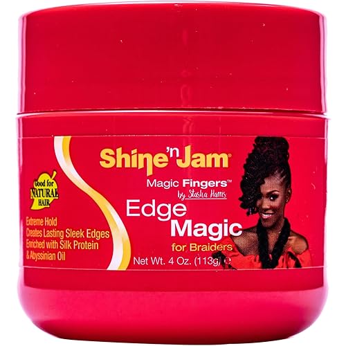 AmPro Shine-n-Jam Magic Fingers Edge Control - Provides Firm Hold with Non-Greasy Shine - Strengthens Hair with Silk Proteins and Softens with Abyssinian Oil - Excellent for Taming Fringe - 4 oz