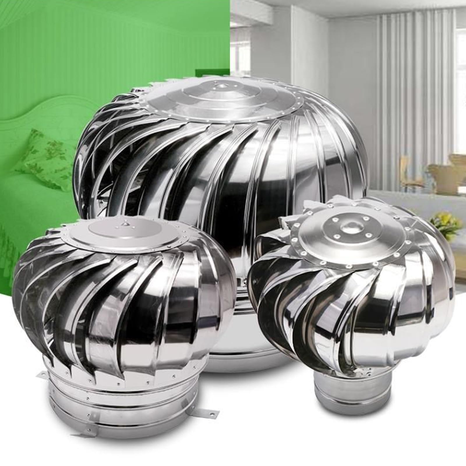 Wind Turbines Roof Vent Cap, 304 Stainless Steel Unpowered Attic Ventilator, Natural Wind Driven Outdoor Air Exhaust Fan, for Residential & Commercial(110mm/4.3in)