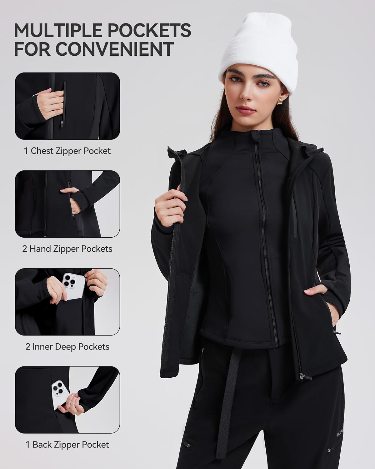 Mudere Women's Softshell Jacket with Hood Fleece Lined Warm Lightweight Windbreaker Waterproof Coat for Outdoor Hiking - Image 4