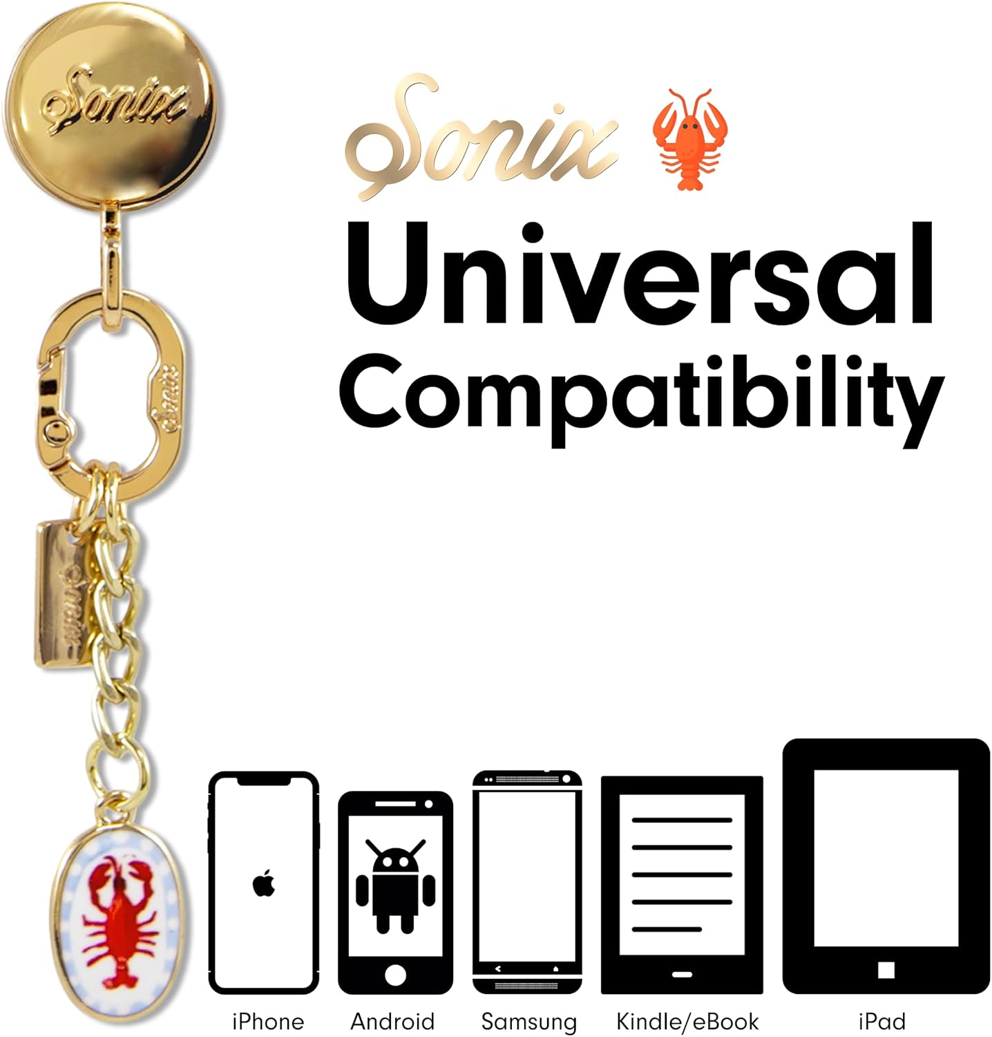 Sonix Phone Charm with Adhesive Hook | Smartphone Charm Hook with Carabiner Ring and Unique Charms