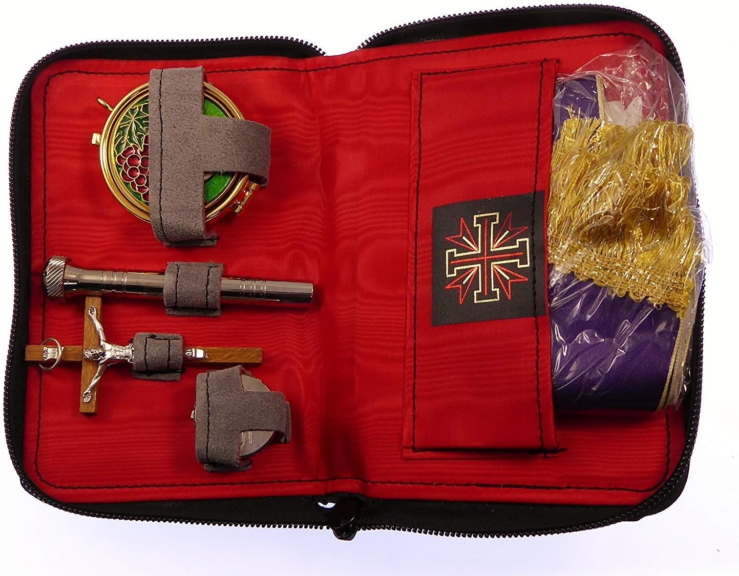 Catholic Travel case sick call set crucifix oil stock pyx altar linens stole aspergillum