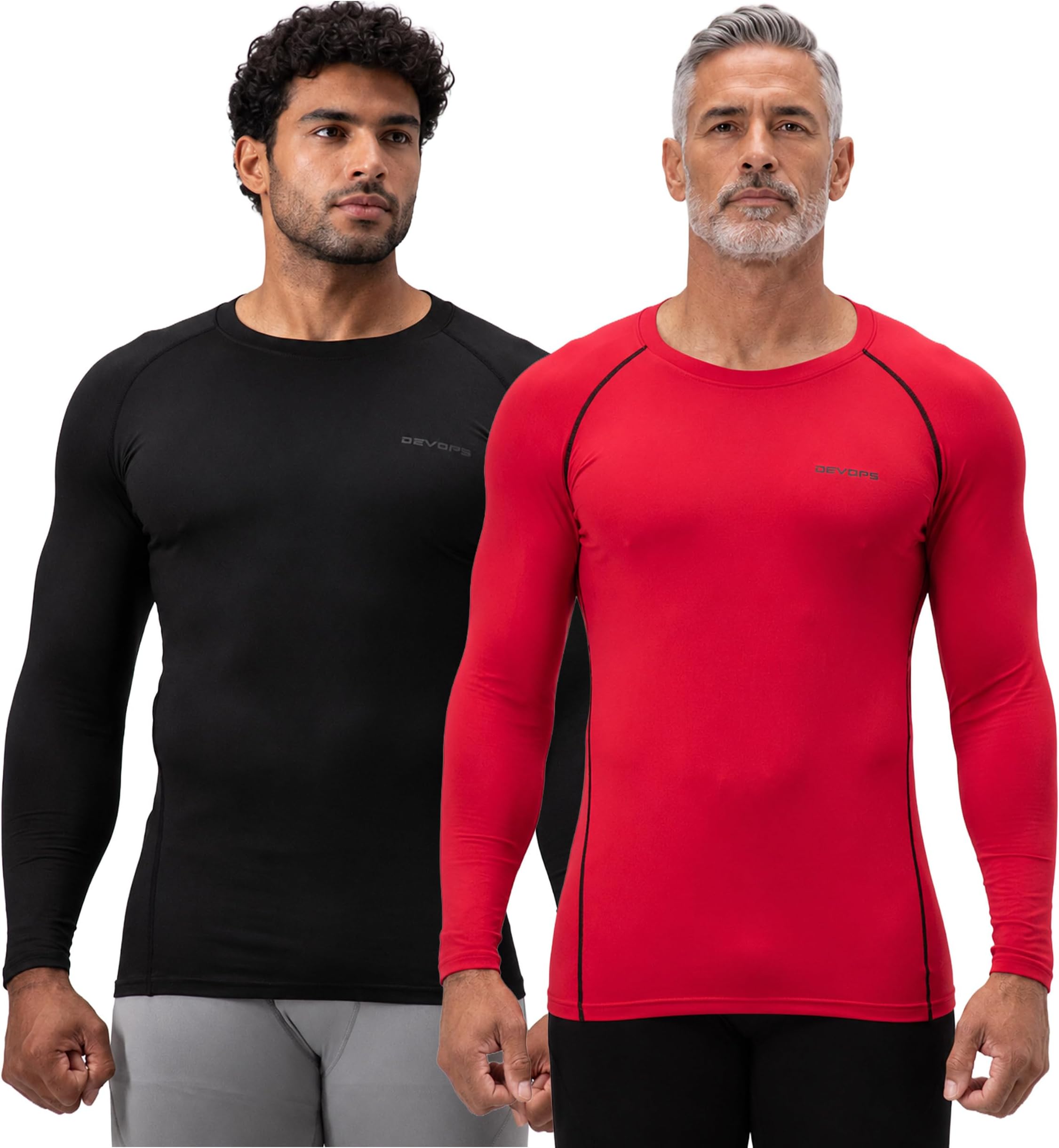 2 Pack Men's Thermal Long Sleeve Compression Shirts Fleece Lined Top