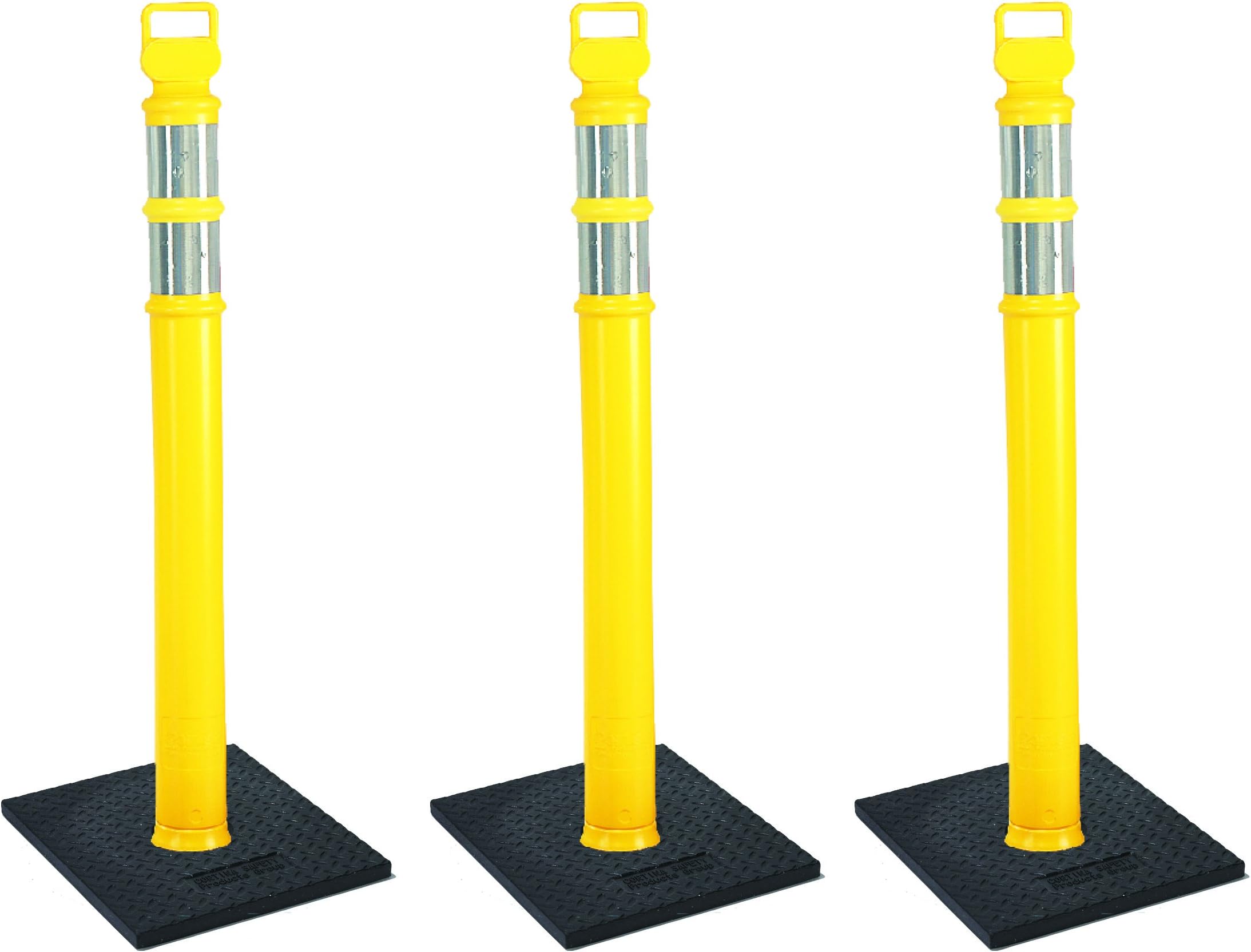 Cortina EZ Grab Delineator 45" Post, 3" Hip Collars with 10 lb Base, 03-747YRBC-3, Yellow, 3 Pack