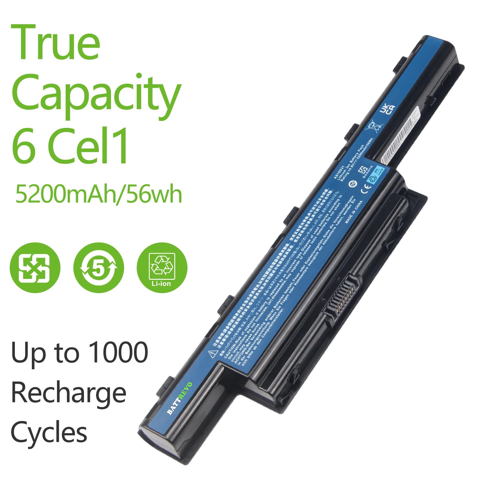 Batería Portátil 5200mAh/56wh AS10D31 AS10D3E AS10D41 AS10D51 AS10D61 AS10D71 AS10D73 AS10D75 AS10D81 para Acer/Emachine Series/TravelMate Series