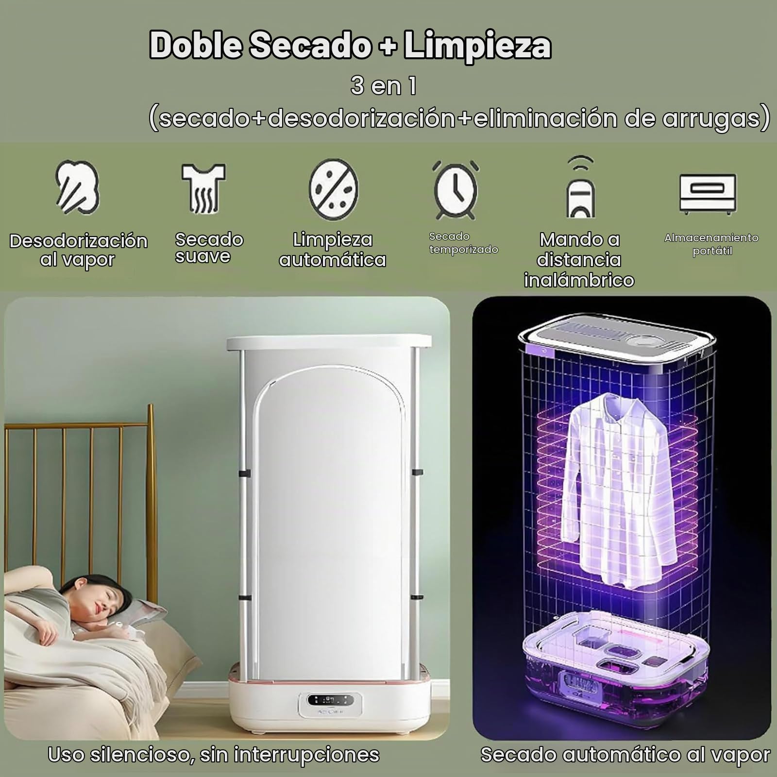 Plancha Ropa Vertical Máquina de Planchado Automática, Secadora de Ropa, Máquina de Secado a Vapor, Portátil, Doméstica, Máquina de Planchado de Secado de ácaros, Máquina Eliminación Arrugas