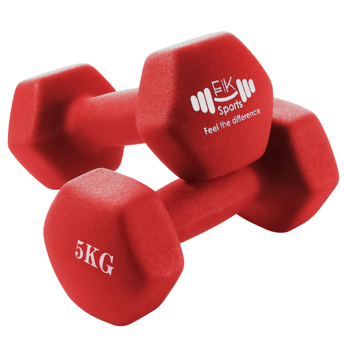 FK Sports Dumbbell Set, 5Kg x 2, Red, Neoprene & Cast Iron, Fixed Style, Non-Slip & Sweat Resistant, Home Gym Equipment for Arms & Shoulders