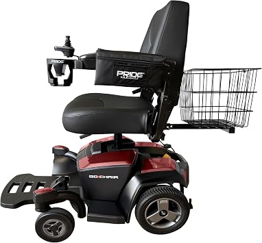 Pride Mobility Go Chair + Rear Basket, Cup Holder, Saddle Bag, 300 lb Weight Capacity, Portable Power Wheelchair for Adults,20 AH Battery, Foldable 18" Seat,