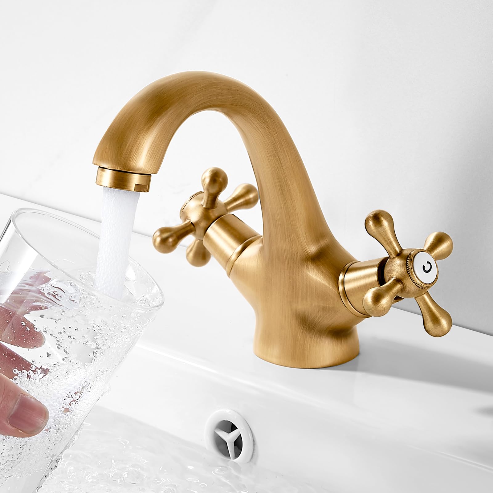 Grifo Mezclador de Lavabo Grifos de Lavabo de Baño Grifos de Lavabo con Cabeza Cruzada de Latón