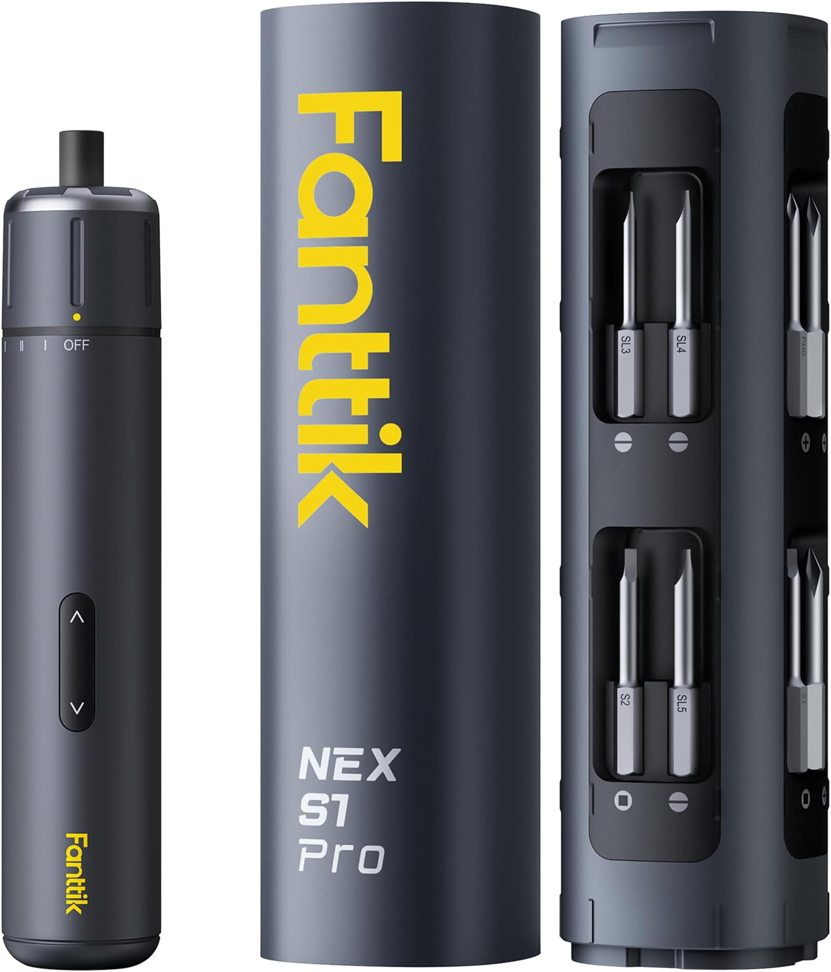 NEX S1 Pro Electric Precision Screwdriver Set, 16 Bits, Magnetic Storage Design, Pop-up Mechanism, 3 Levels of Torque, 2,000 mAh, Rechargeable, LED Light, 1/4 inch Wood, Furniture, Appliances, Computers, Assembly, Repair, Tool Set