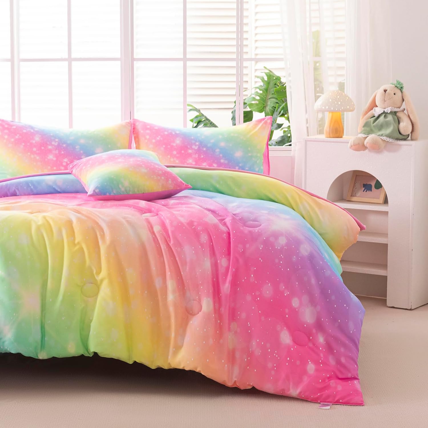 6Pcs Full Size Comforter Set for Girls Kids, Gradient Colorful Rainbow Girls Bedding Set Full with Sheets, Soft & Breathable Kids Bed for Gift Bedroom Decor - Image 5