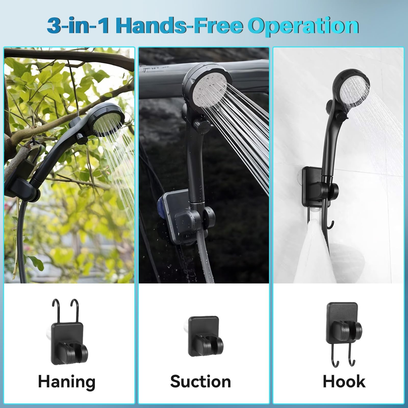 Douche portable pour camping, 6000 mAh rechargeable avec écran LED, pompe de douche portable étanche IPX7 et pommeau de douche pour randonnée, voyage, camping-car, voiture, bain d'animaux
