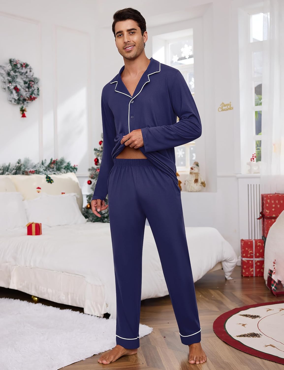 Family Matching Pajamas Set Long Sleeve Button Down Pjs Soft Lounge Set Sleepwear for Men and Women