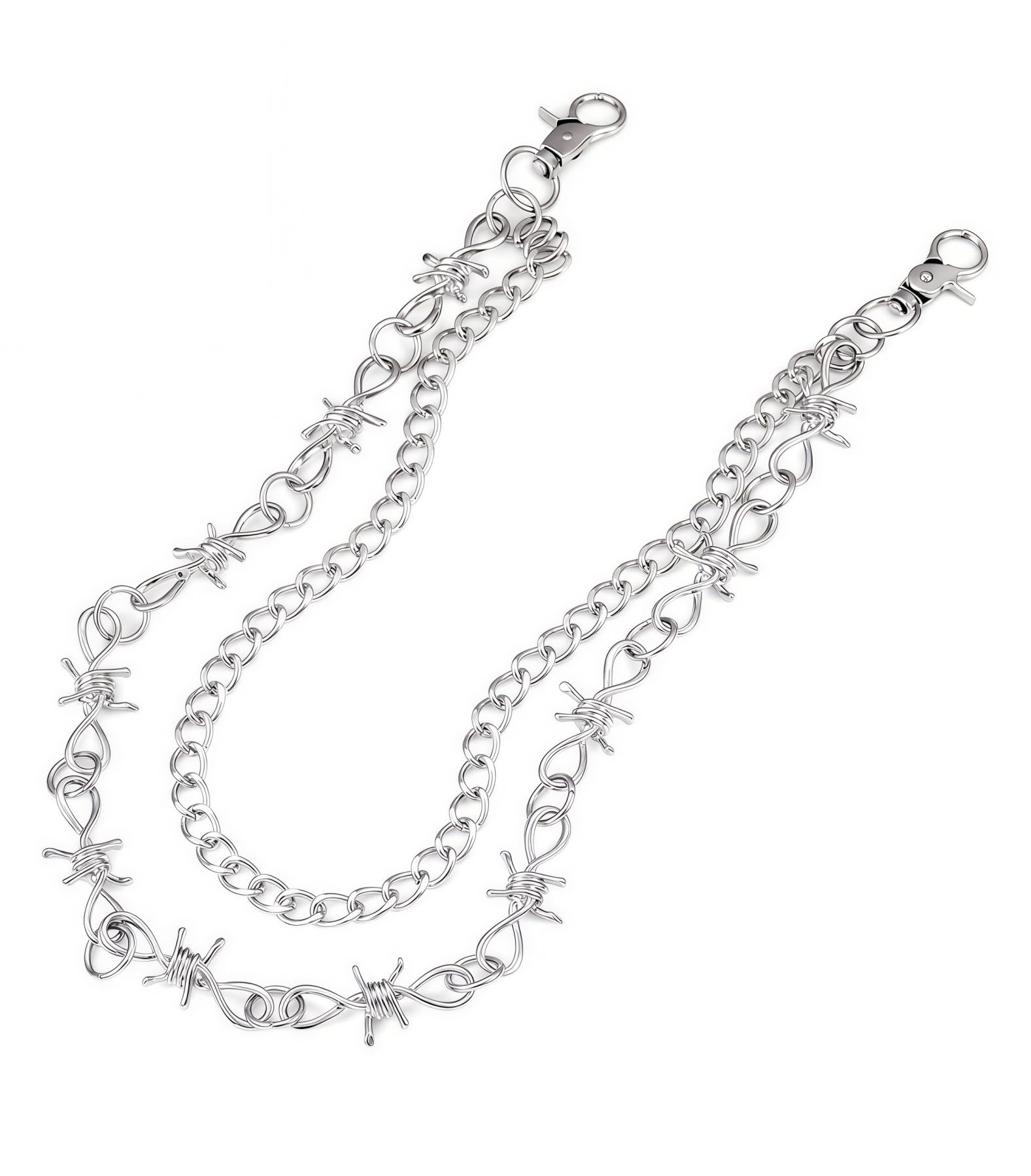 Barbed Wire Pants Chain for Jeans, 2-Layer Punk Goth Wallet Keychain
