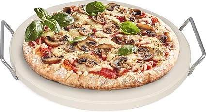 Rustler Pietra Refrattaria per Pizza / Pietra Ollare da Forno ø26 cm con  Supporto in Acciaio Inox