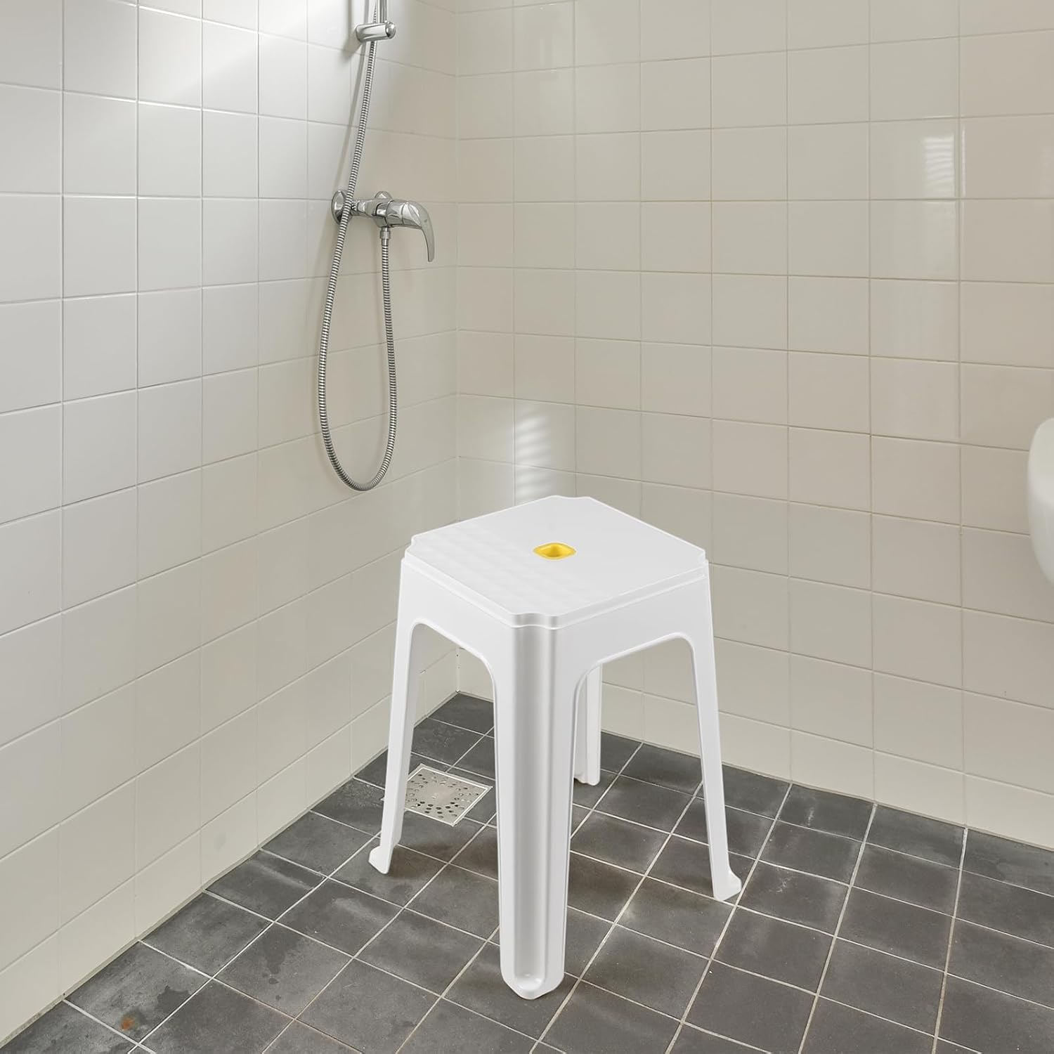 18.7 Inch Plastic Stack Backless Stools, Classroom Stackable Stools, White, Pack of 6