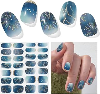 Semi Cured Gel Nail Strips, Stars Shine | 28 pcs Gel Nail Strips Work with Any UV Lamp, Salon Quality UV Nails Stickers, Easy to Apply for Home Nails DIY