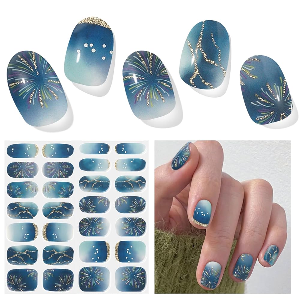 DUKASOU Semi Cured Gel Nail Strips, Stars Shine | 28 pcs Gel Nail Strips Work with Any UV Lamp, Salon Quality UV Nails Stickers, Easy to Apply for Home Nails DIY