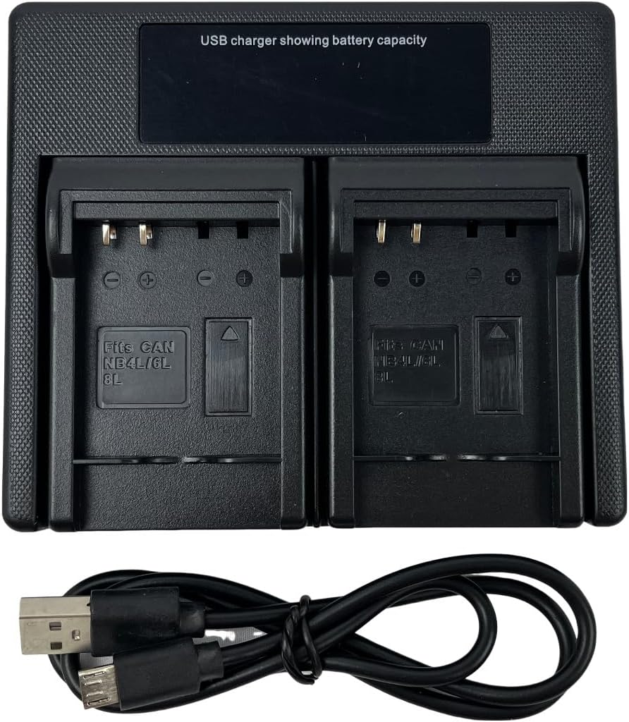 USB LED Dual Camera Charger for NB-6LH NB-6L NB-4L NB-8L CB-2LY, Compatible for SX530 HS, S95, SX610 HS, SX280 HS, SX500 is, SX510 HS, SD750, SD630, SX600 HS, SX260 HS, SD1000