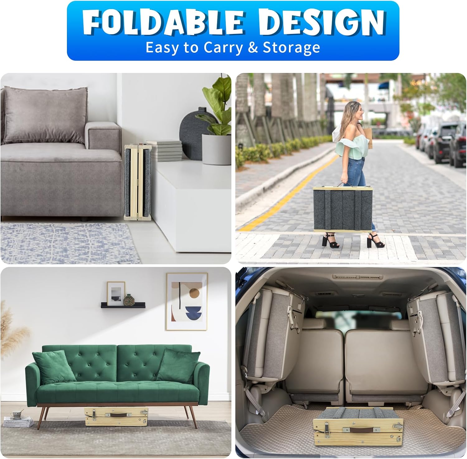 TNELTUEB Dog Ramp, 2-in-1 Dog Stairs for Small Dogs, 32.6" Long, Adjustable 8.5"-18" Pet Ramp with Non-Slip Traction Mat, Folding Portable Wooden Dog Steps for Bed, Couch, Car, Rated for 30 LBS (Grey)