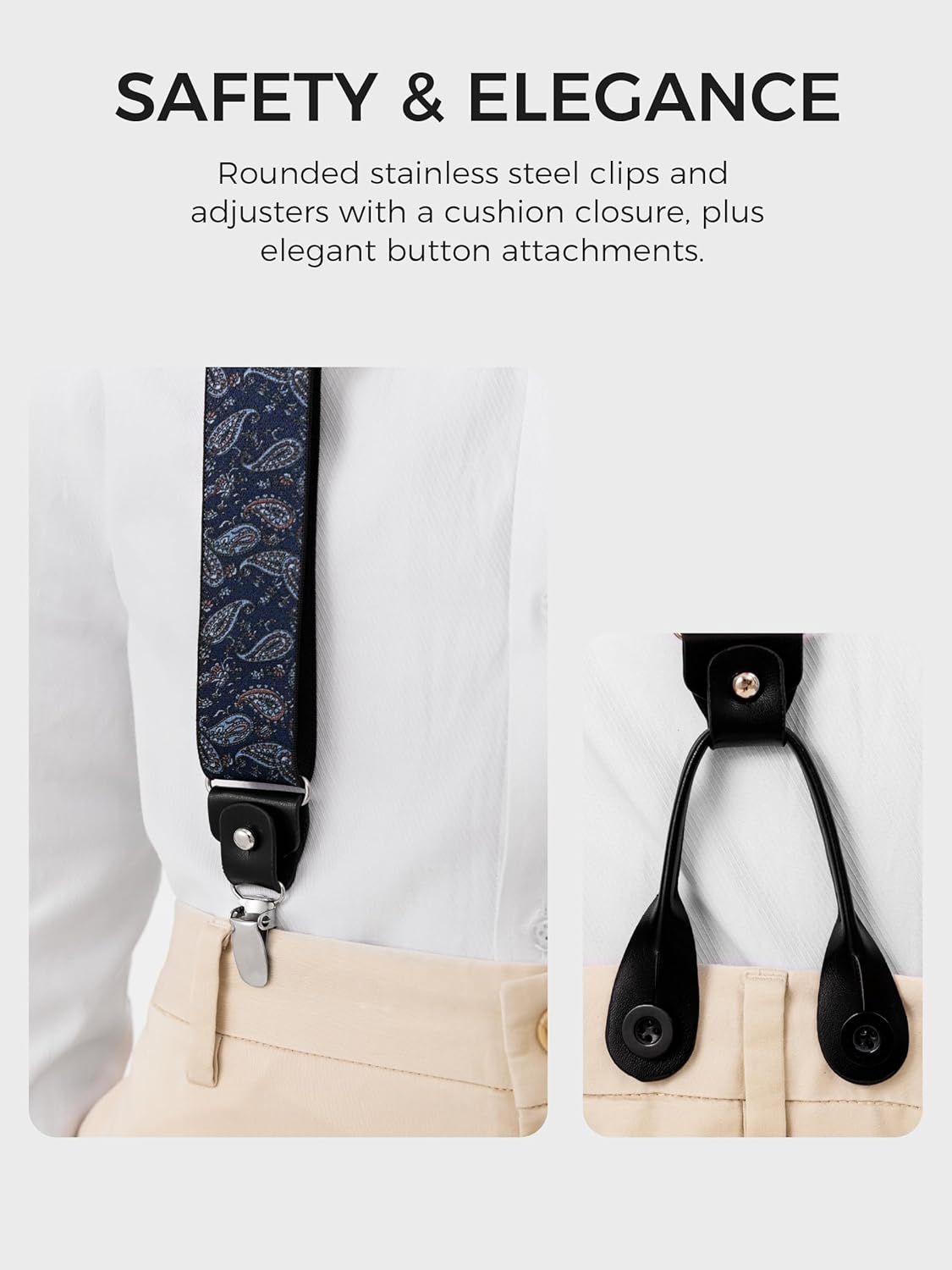 Suspenders for Men with Clip & 6 Buttons 1.4in Y-Shape Stainless Steel - Image 3