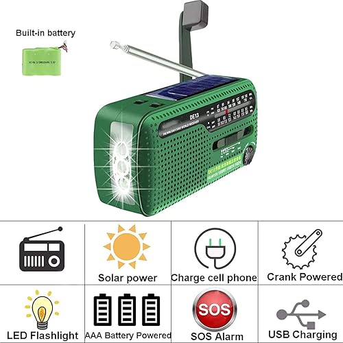 Miniatura 4 de NAUTIG Hand Crank Power Radio, Hand Crank Emergency Outdoor Multi-Band AMFMSW Solar Hand Crank Rechargeable Torch Radio Rechargeable Treasure