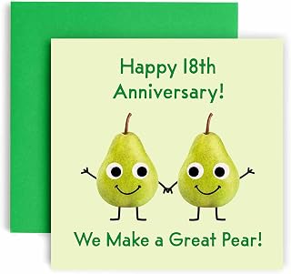 Huxters 18th Anniversary Card – We Make a Great Pear! – Funny Anniversary Cards for Him and Her –148 by 148mm Anniversary Cards for Husband and Wife – 18th Wedding Anniversary Card Envelope (18th)
