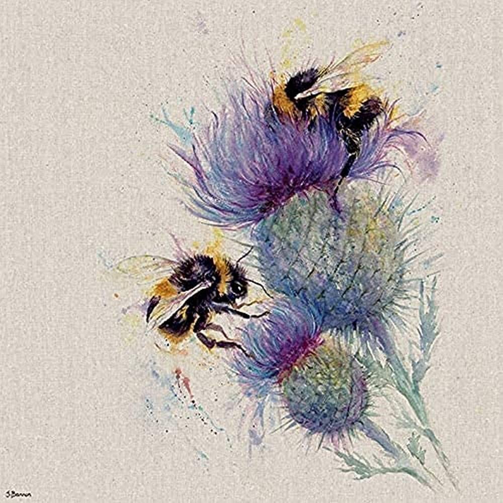 Jane Bannon Multi Coloured Wdc101180 (Bees On Thistle Canvas Print, 40 X 40Cm