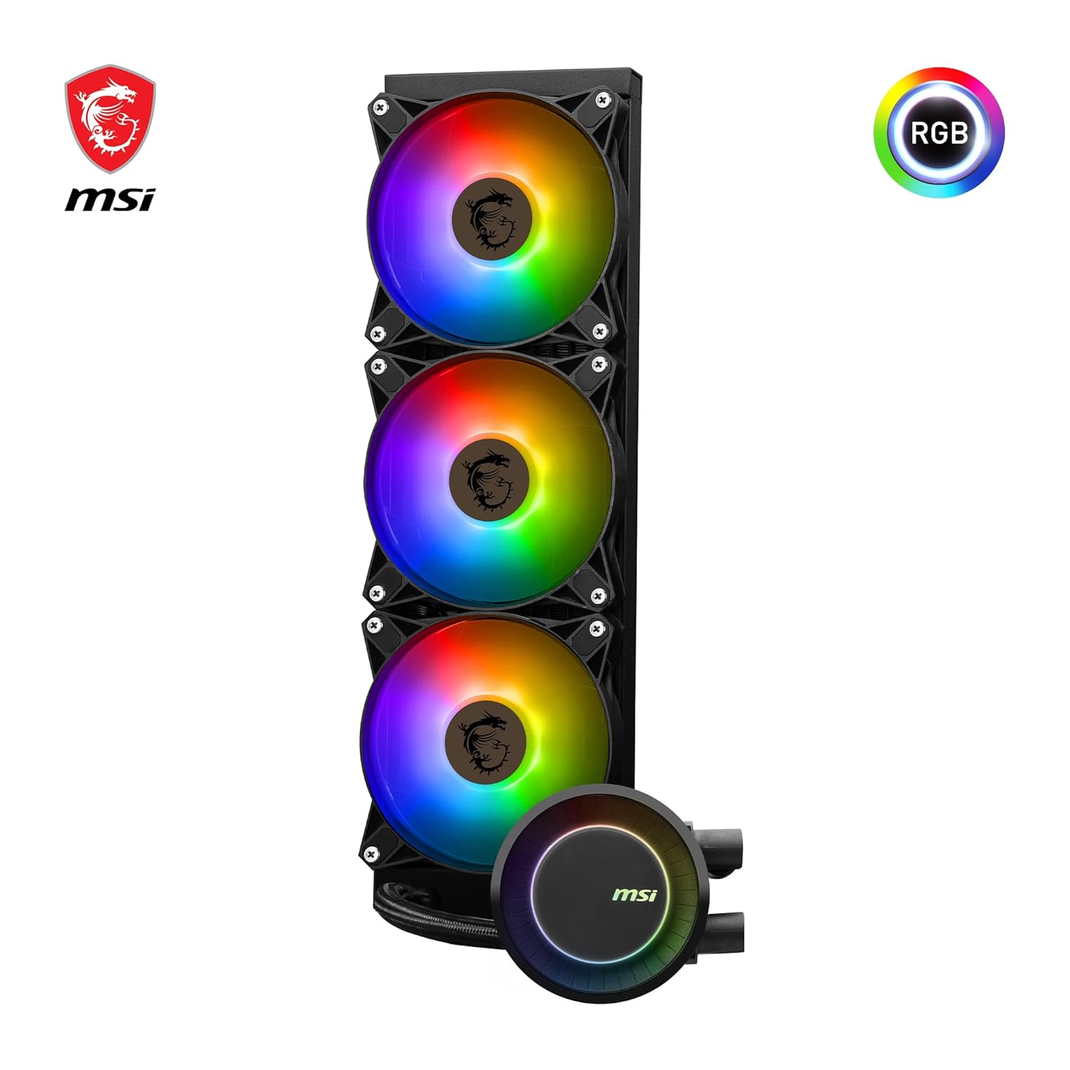 MSI MAG CORELIQUID E360 AIO CPU Liquid Cooler - Enlarged Copper Cold Plate, ARGB Blockhead & FDB Fans, Dual-Chamber Water Block, Split-Flow Radiator, Mystic Light Supported - AMD & Intel Compatible