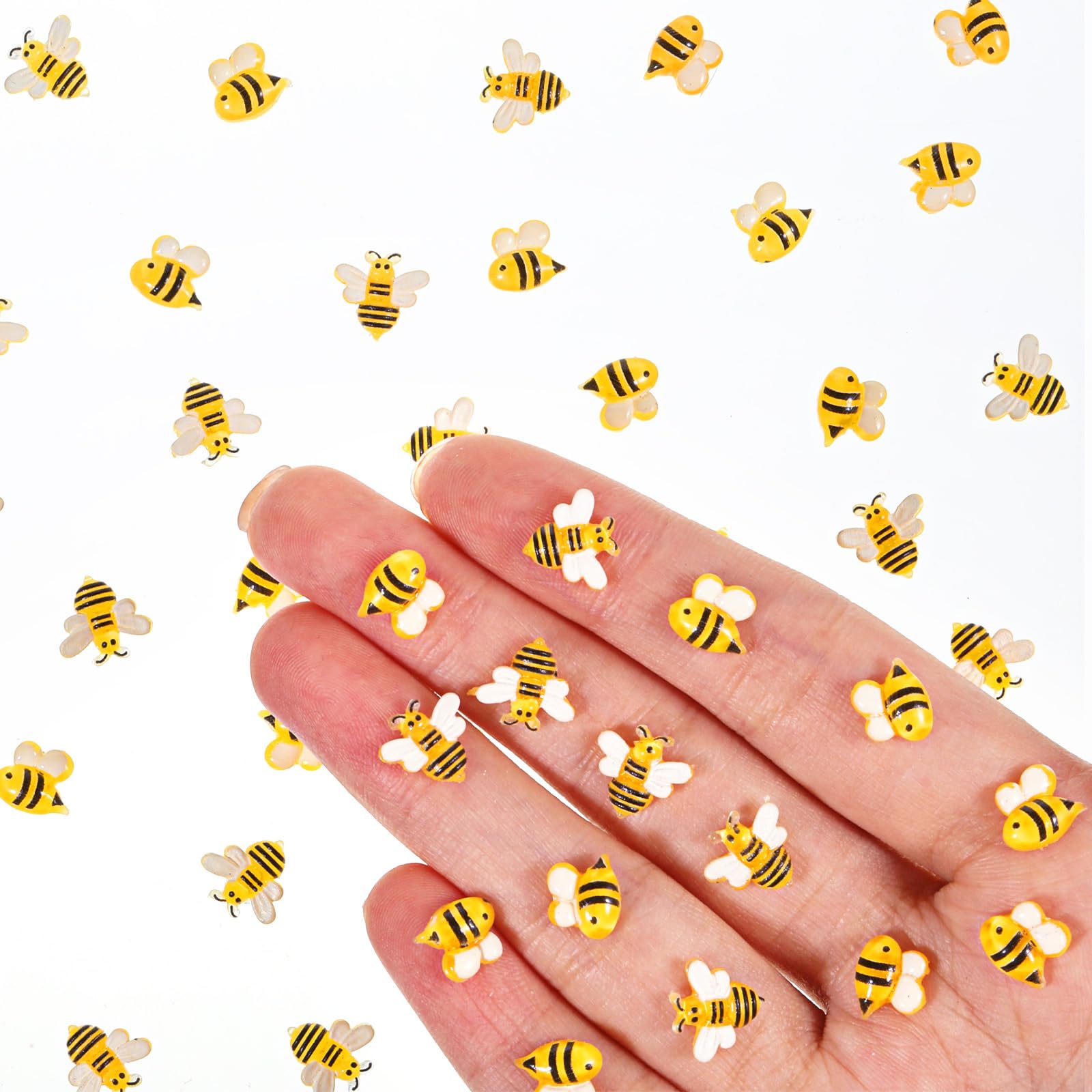 Photo 1 of 200Pcs Mini Resin Bees for Decoration, Tiny Animal Miniatures Things Micro Landscaping 3D Flatback Bee Embellishments for Crafts, Fairy Garden, Summer Honey Themed Party, Art DIY, Baby Shower