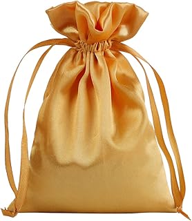 AKLVBL 30 Pack Golden Satin Gift Bags - 6 x 9.5 Inches, Jewelry, Wedding, Baby Shower, Silk