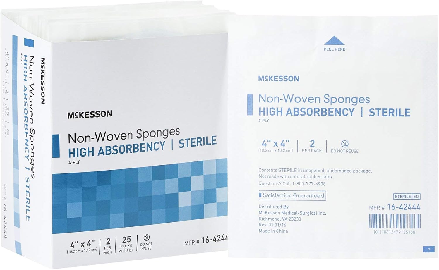 McKesson Non-Woven Sponges, Sterile, 4-Ply, High Absorbency, Polyester/Rayon (2 X 2 Inch (3000 Count))