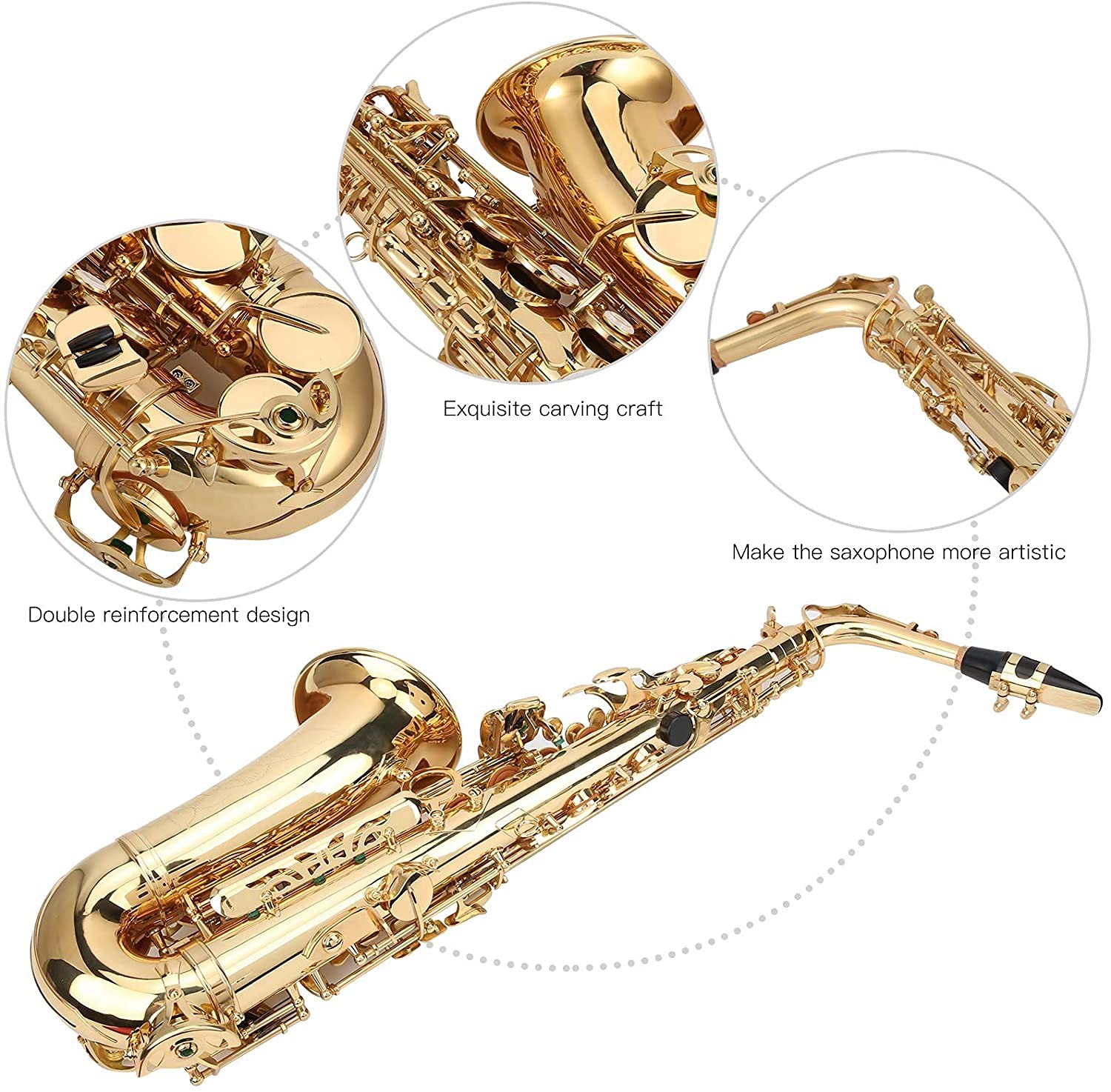 Alto Saxophone, EB Alto Sax Messing Saxophon Musical Instrument Equipment Antrag auf professionelle Auftritte, alle Arten von Musikliebhabern (Color : Silver)