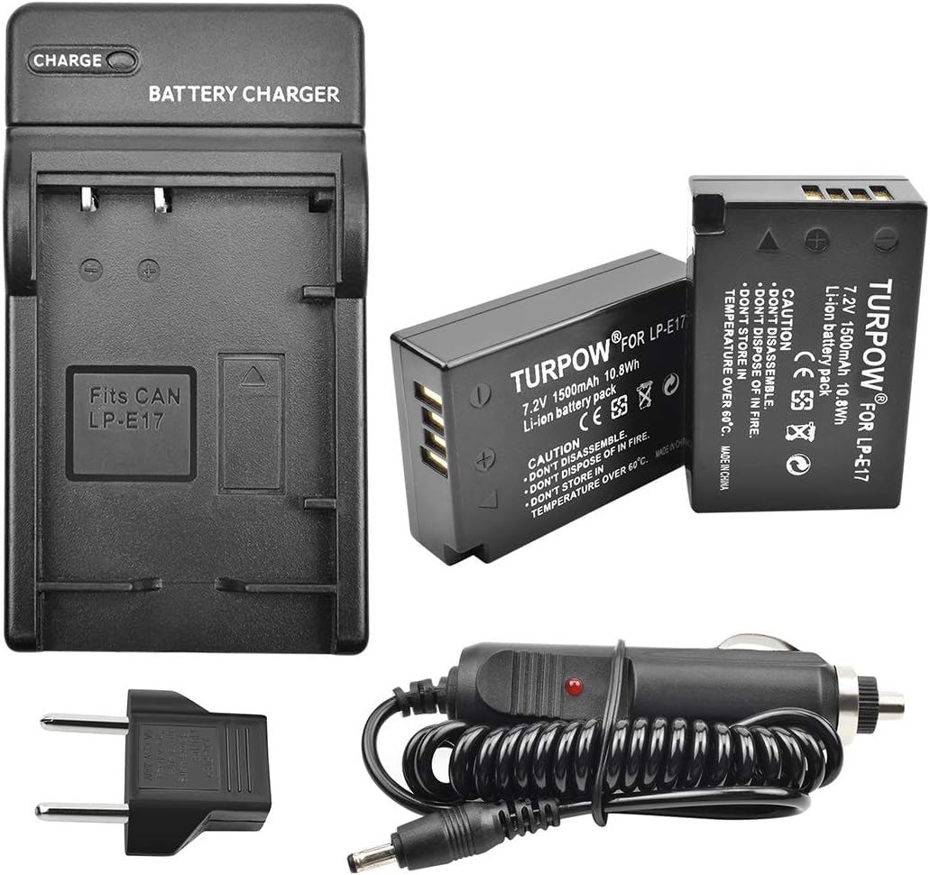 TURPOW 2 Pack LP-E17 Replacement Battery Charger Compatible with Canon EOS RP, Rebel T6i, T6s, T7i, SL2, EOS 750D, 760D, 77D, 800D, 8000D, 200D, EOS M3, M5, M6 Digital SLR Camera