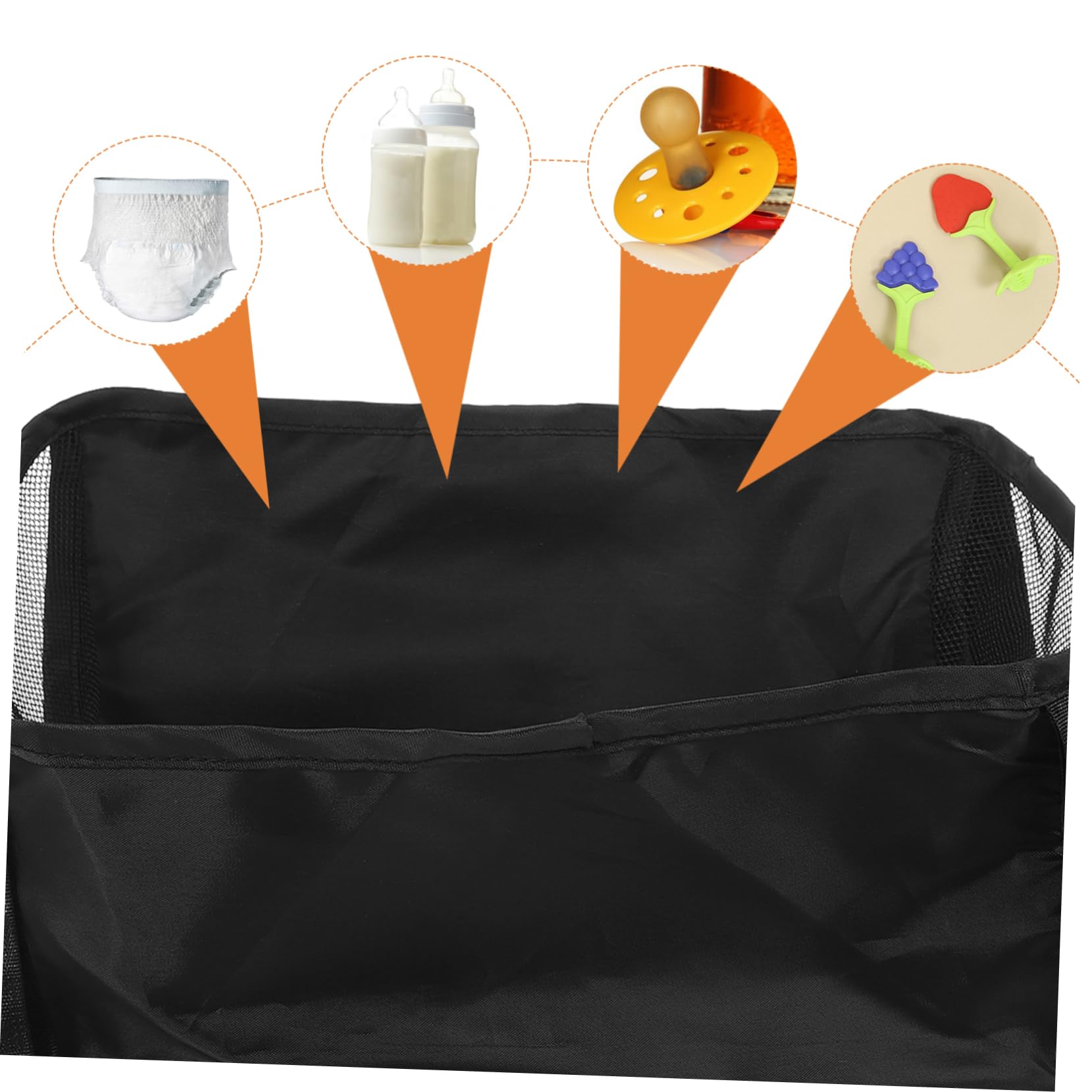 ERINGOGO Borsa Portaoggetti per Passeggino Nero Oxford, Organizer Fondo Carrozzina Multipurpose e Sicura per Passeggini da Esterno e Shopping