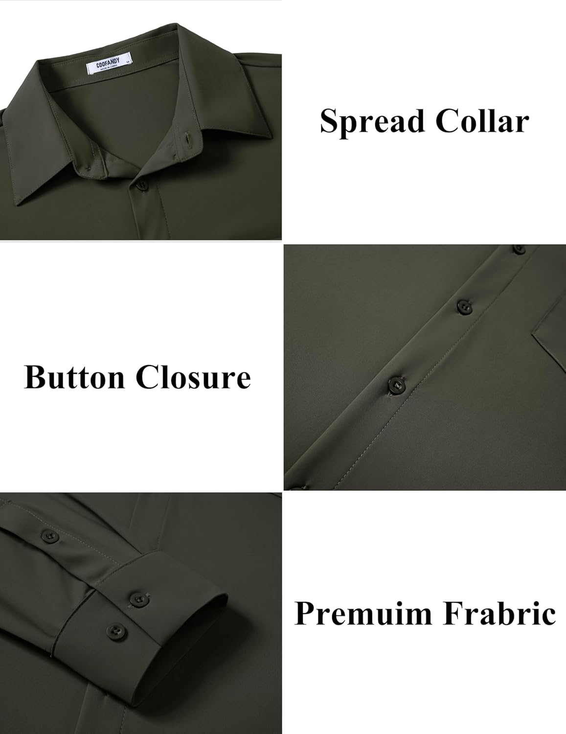 COOFANDY Stretch Mens Dress Shirts Wrinkle Free Long Sleeve Dress Shirt Muscle Fit Button Down Shirt - Image 4
