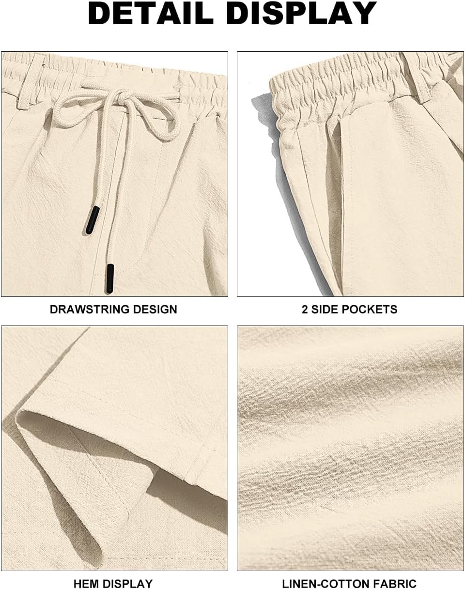 Men's Linen Shorts Lightweight Cotton Breathable Casual Shorts for Men Summer Beach Vacation Yoga