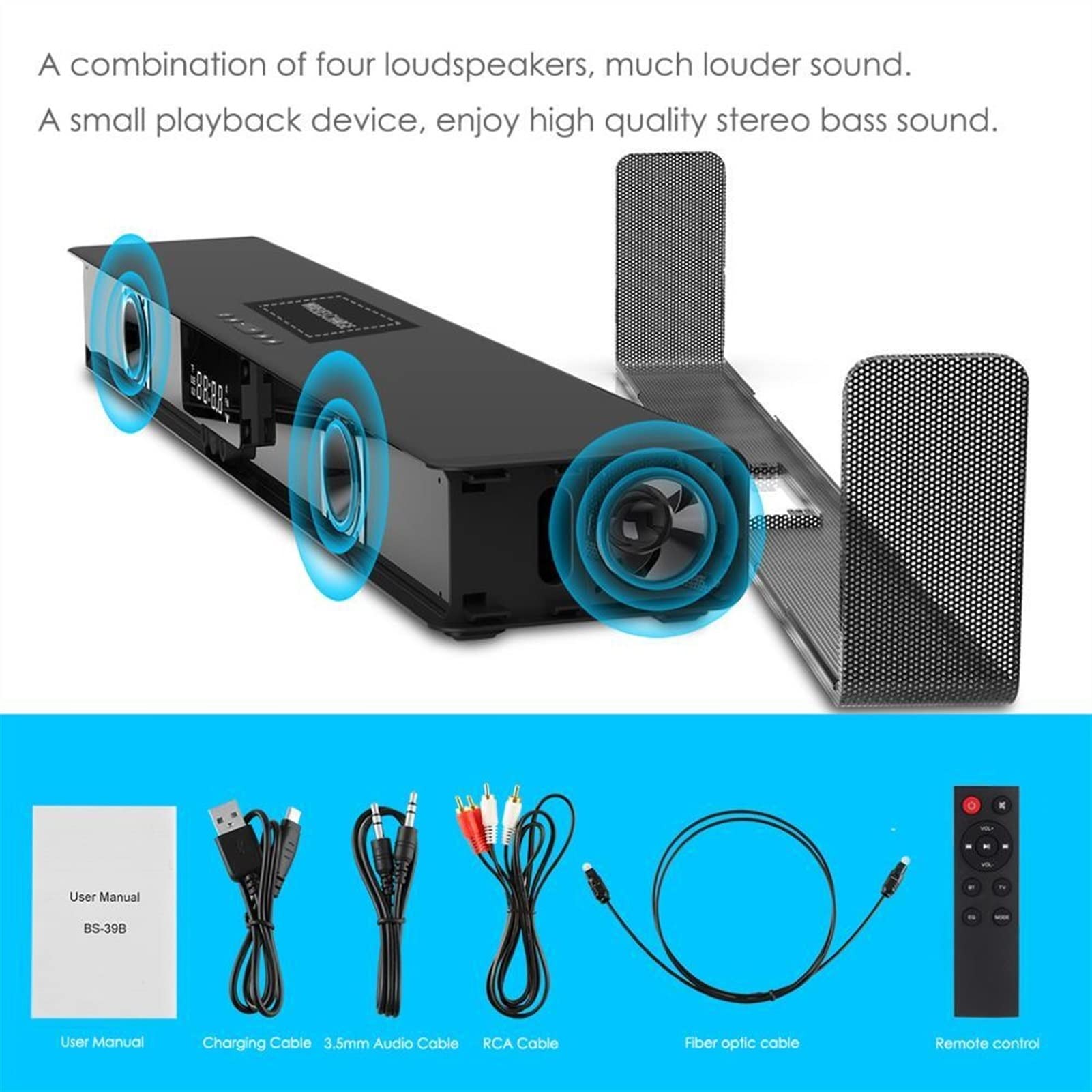 altavoz bluetooth Altavoz compatible con Bluetooth de la columna de Wireles televisor Barra de sonido de cine en casa Tf Reloj Rca Pantalla de visualización de carga inalámbrica altavoces pc
