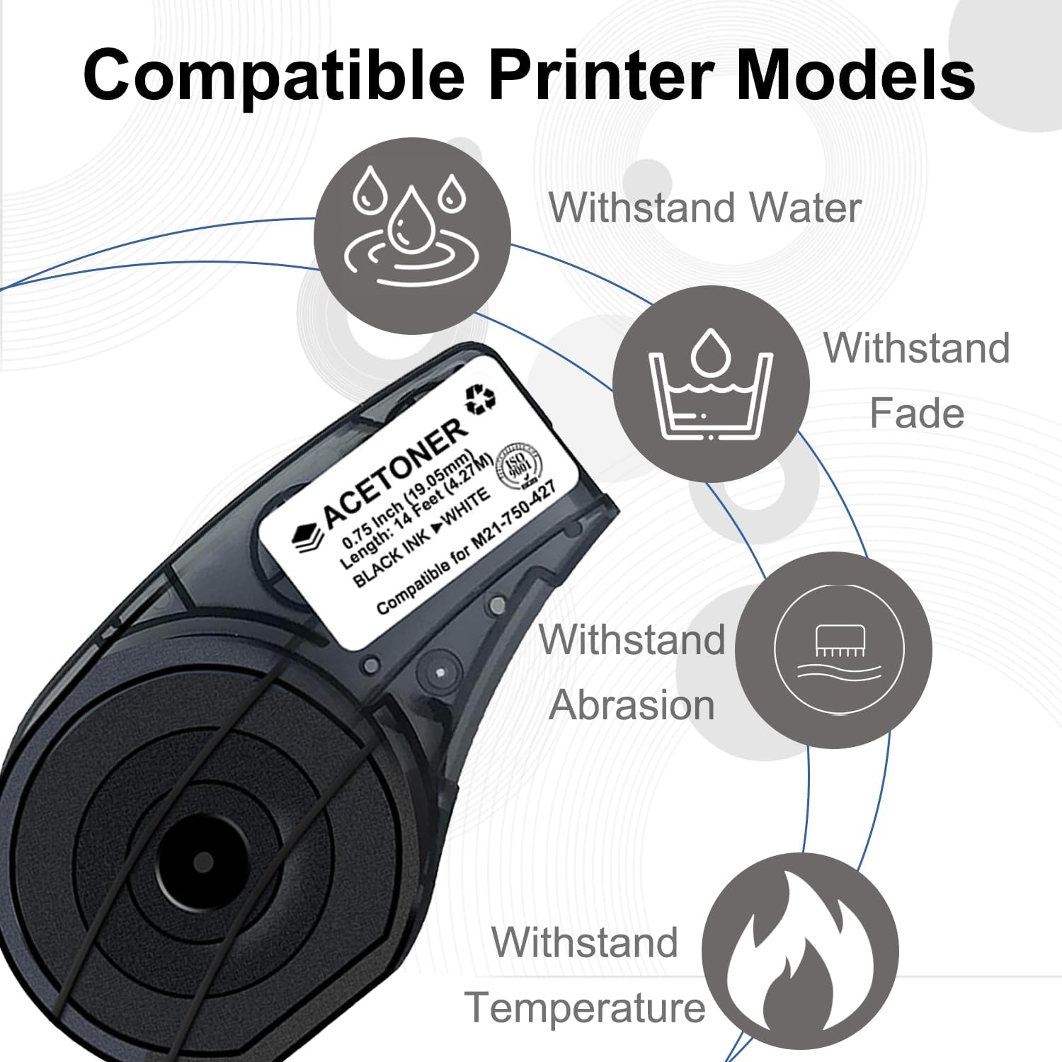 3 Pack Compatible M21-750-427 Self-Laminating Wire Wrap Label Tape, 0.75" W x 14' L (19.05 mm x 4.27 m), Vinyl Wire & Cable Lables for Control Panels/Electrical Panels, Black on White