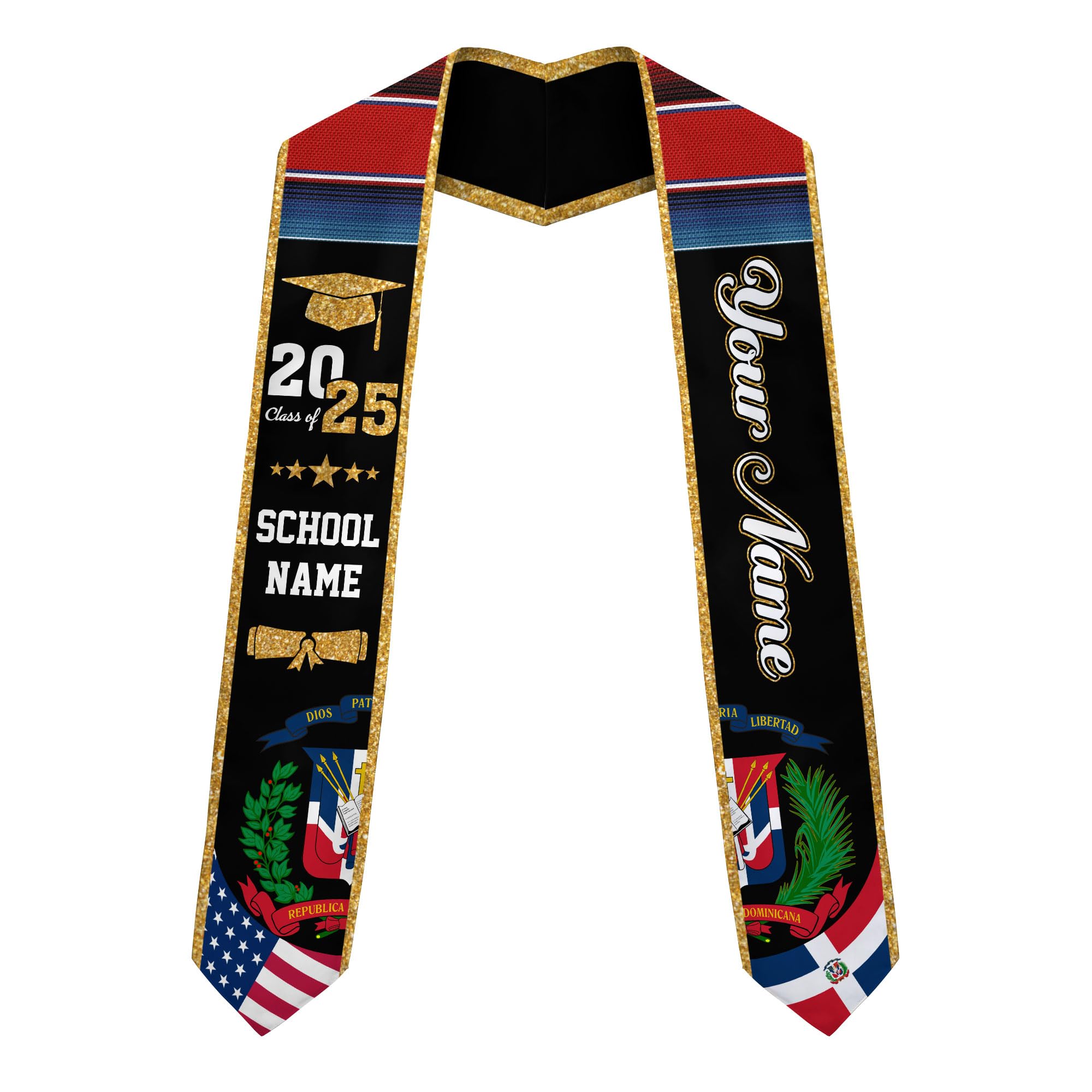 MonkeyVan Custom Dominican Sash Graduation, Dominicans Flag Graduation Sash 2025, Dominican Republic Graduation Stole Style 13