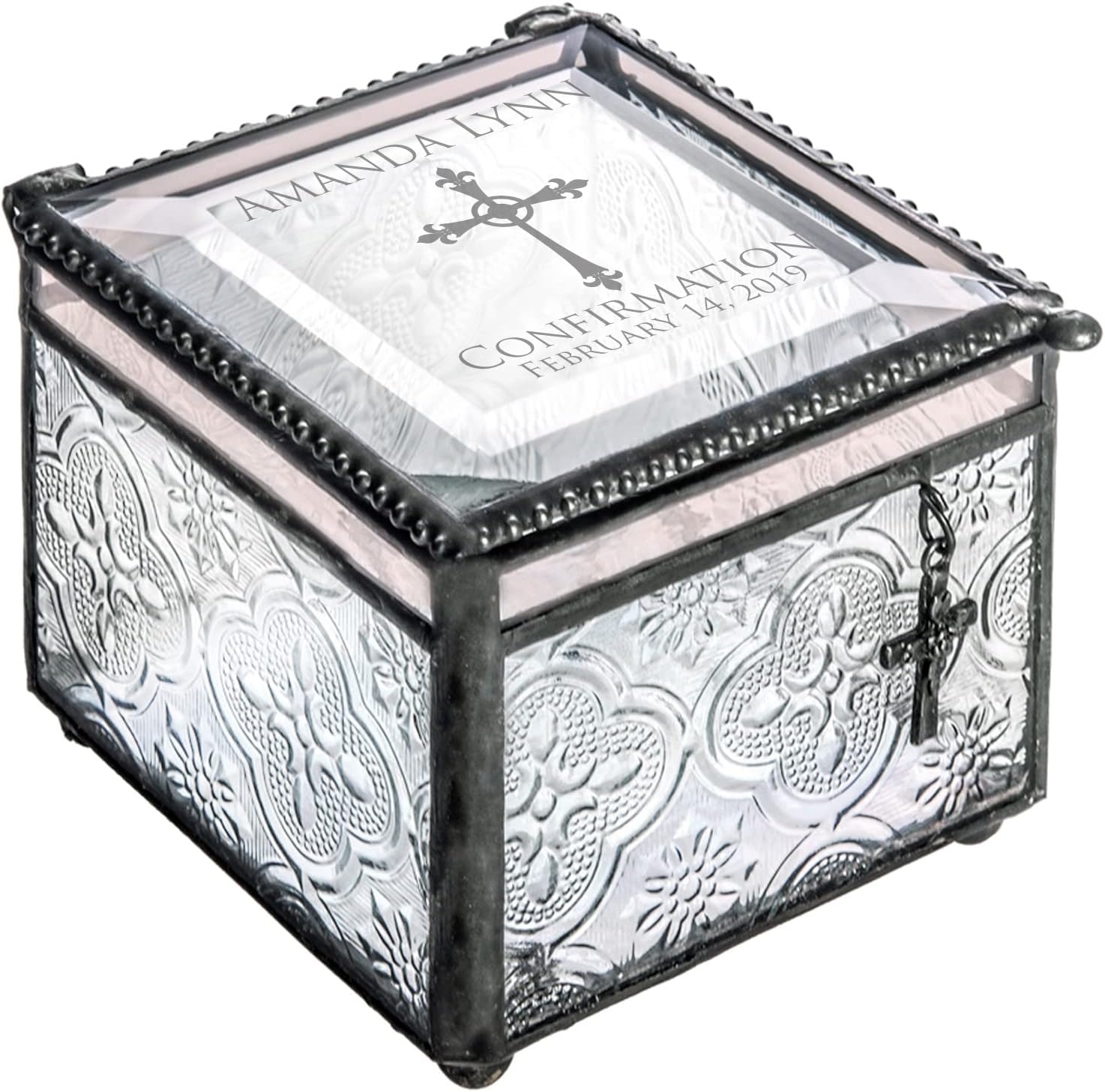 Confirmation Gift Personalized Keepsake Custom Engraved Vintage Stained Glass Jewelry Trinket Rosary Case J Devlin Box 631 EB221