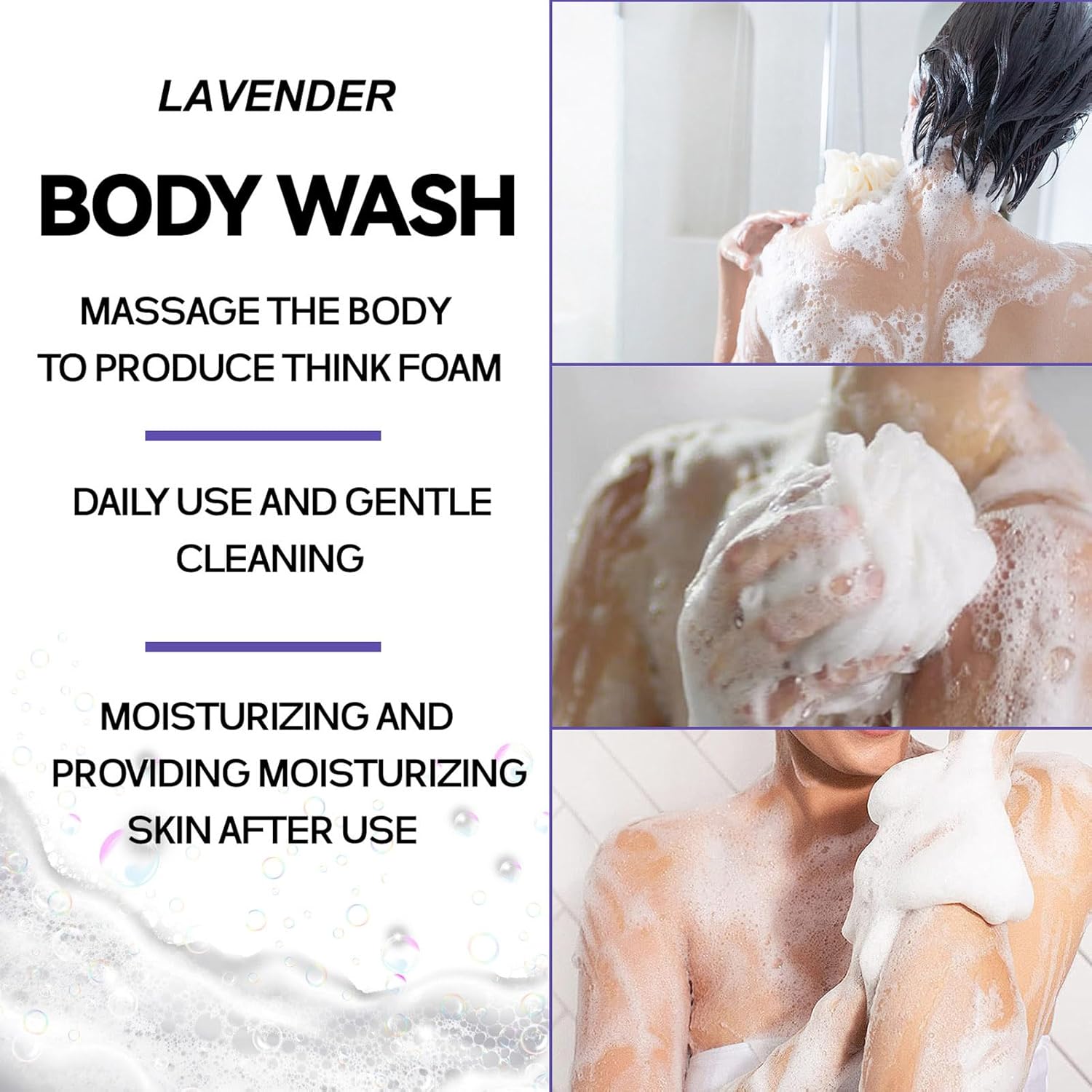 Lavender Body Wash, Hydrating Shower Gel with Lavender Oil Gentle Daily Cleansing & Nourishing Body Skincare, Soothing Exfoliating Body Soap for Dry & Sensitive Skin, All Skin Types - Image 6