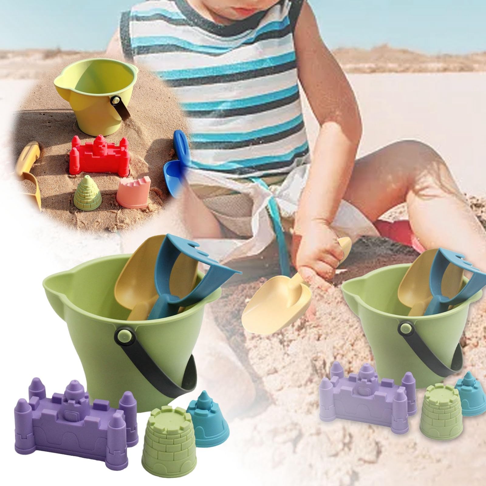 Beach Toy Set For Kids Sand Shovels Buckets Outdoor Play Plastic Sandbox Toys For Toddlers Ages 3 And Up (Blue, 11.5x17cm)