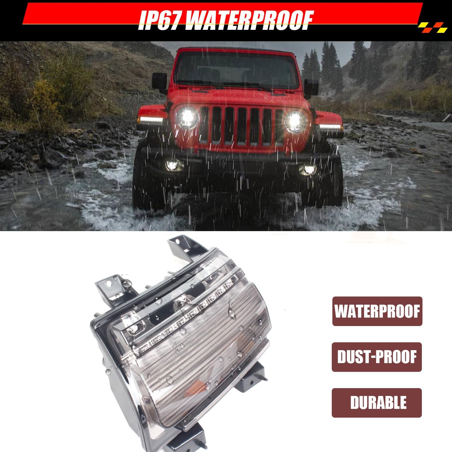 LED Fender Light Sequential Turn Signal Light Lamp Compatible With Jeep Wrangler JL 2018-2023, Front Wheel Eyebrow Light, Not Fit Sport Model
