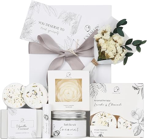 EXTALOW Spa Gifts for Women Bath and Body Gift Baskets Bridal Shower Gifts Coconut Lavender Home Spa Set Self Care Gift for Mom Sister Her Wife Birthday Gifts Spa Kit Care Package Thank You Gift