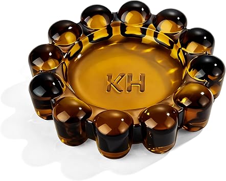 khtumeware Amber Bubble Glass Candle Dish Modern Clear Glass Candle Holder for Tealights & Diffusers, Decorative Tray for Home & Tabletop Decor1 Pack