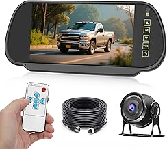 Rear Camera Kit with 7 Inch HD Rearview Mirrors Monitor, + Wide Angle Waterproof Night Vision Backup Camera +15 m Cable for RV Bus Truck Camping 12 V-24 V