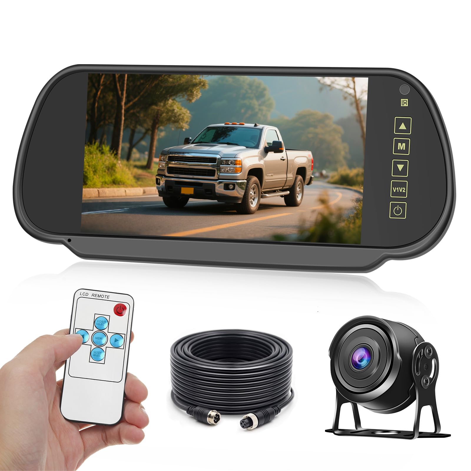 Inefala Kit Telecamera Posteriore con 7" HD Specchietti Retrovisori Monitor, +Telecamera di Retromarcia Grandangolare Impermeabile Visione Notturna +15M Cavo per RV Bus Truck Camping 12V-24V